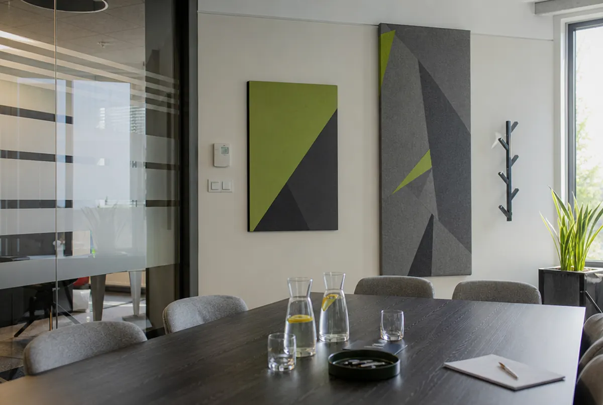 Accountancy practice meeting room with frosted film and an acoustic panel