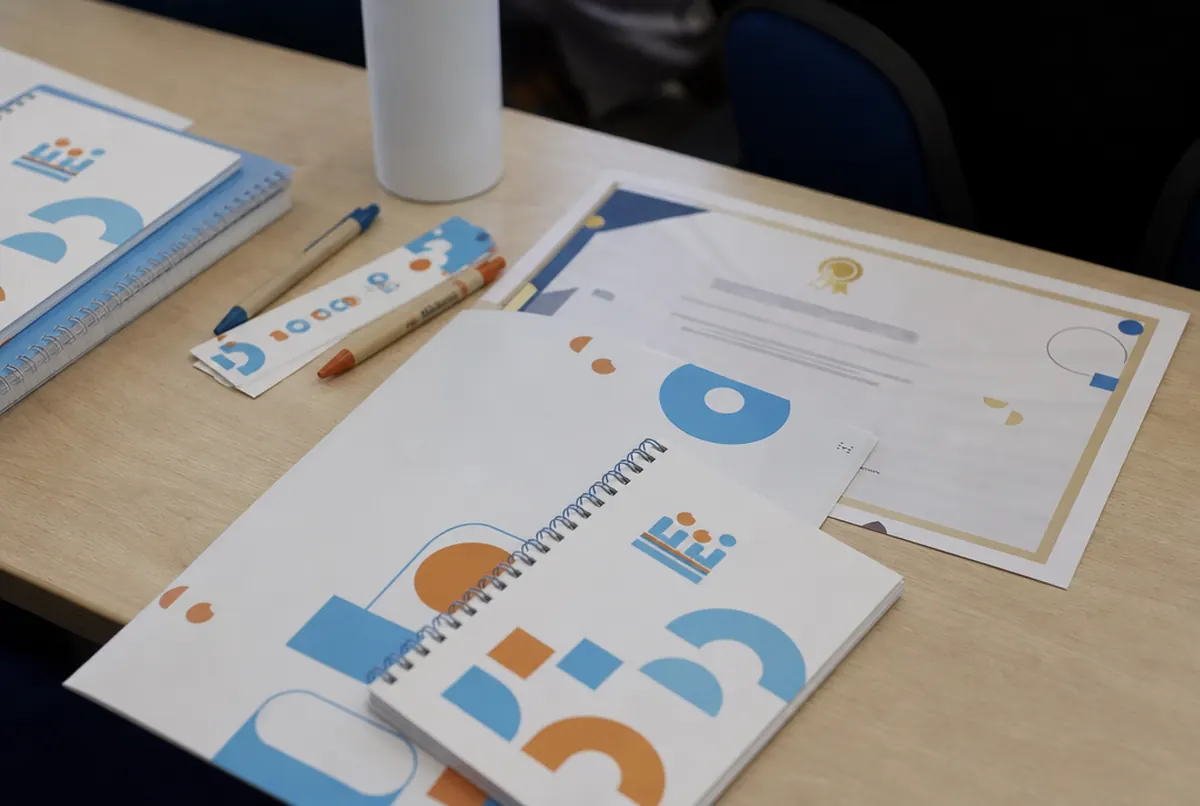 Course packs, notebooks, folders and a certificate for a learning centre student