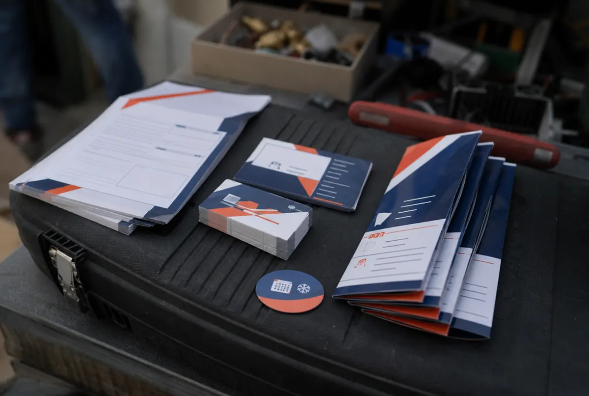 Installer’s business cards, emergency magnet, leaflets and job sheet pads