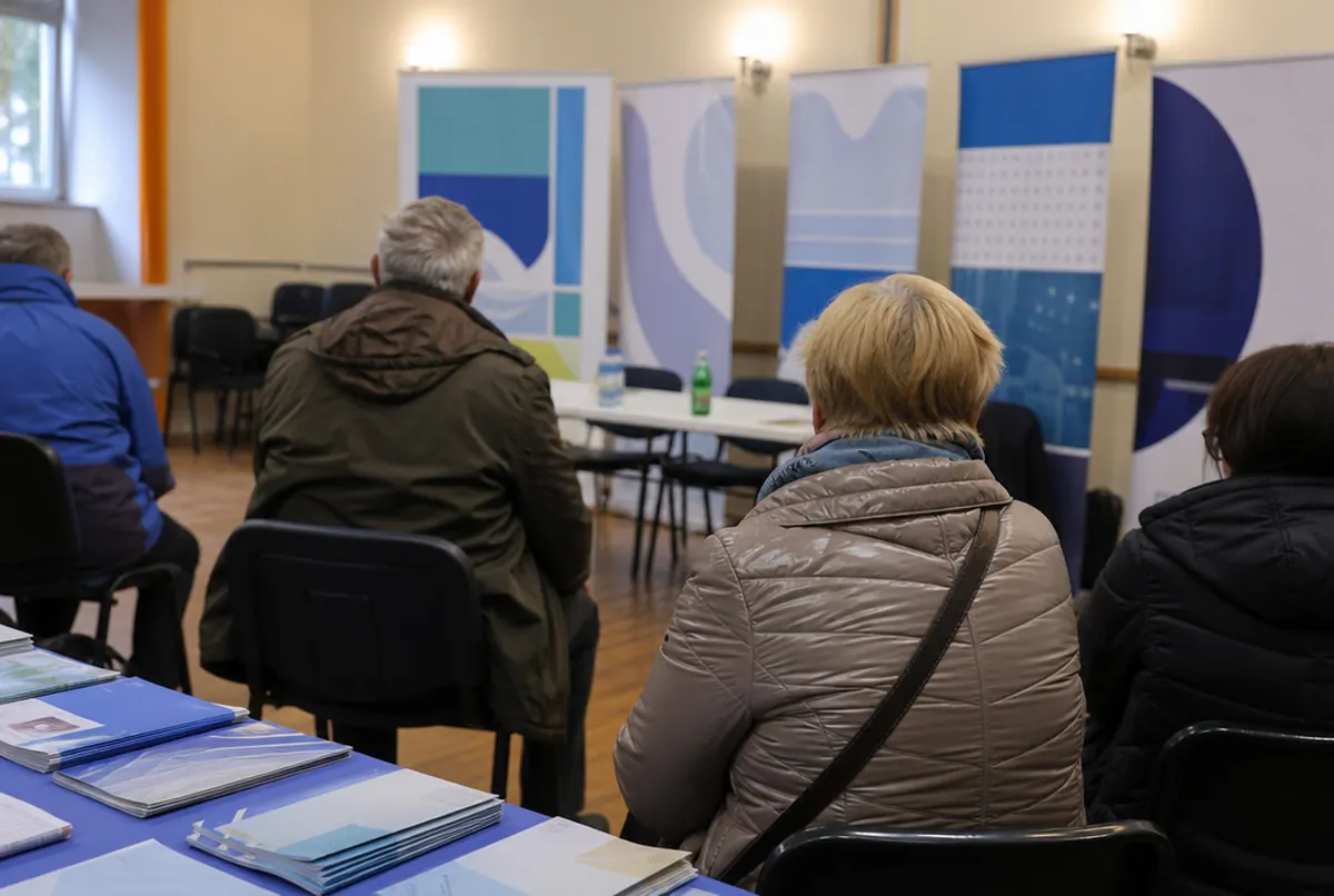 Meeting with residents with neutral roll-up banners and leaflets