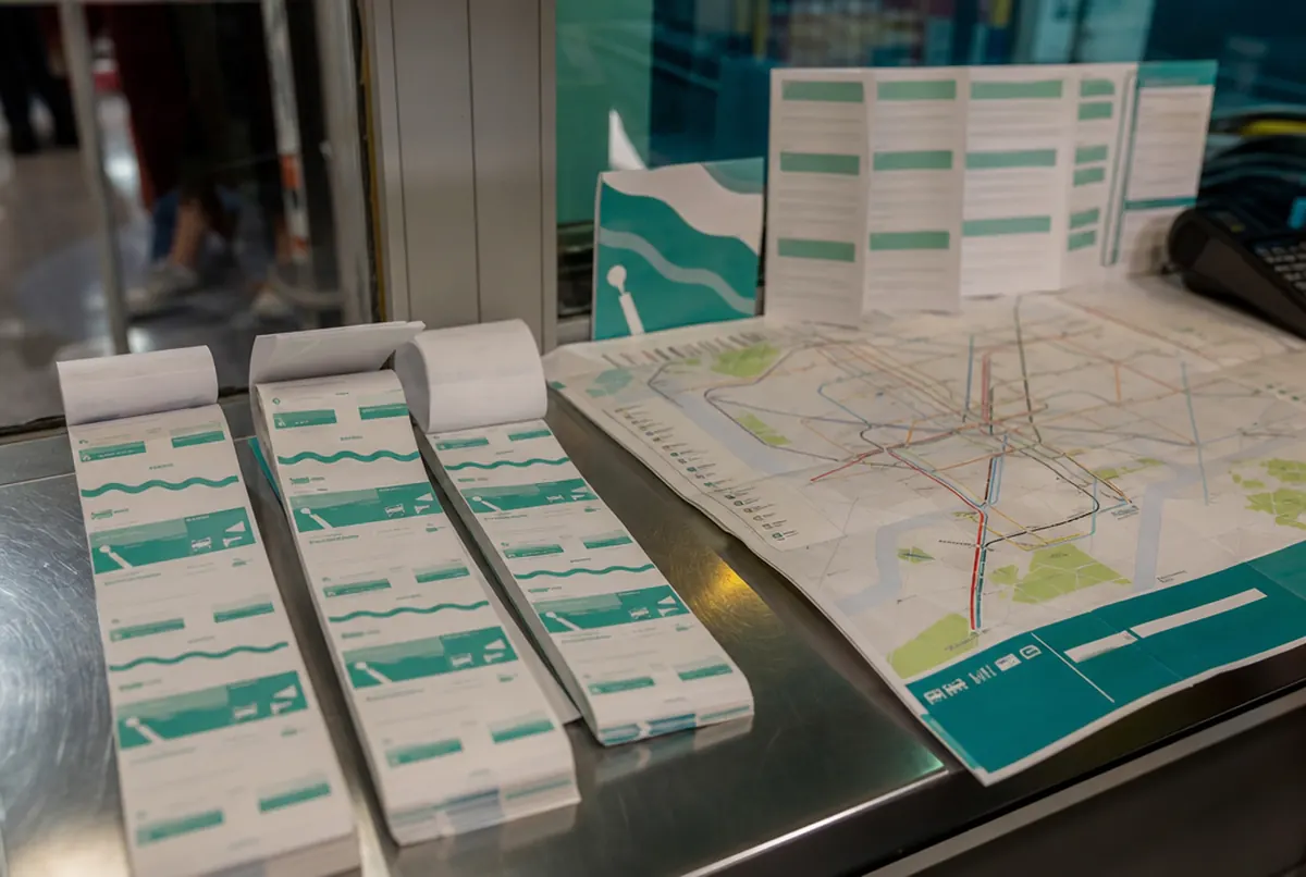 Tickets in pads, pocket timetable and network map