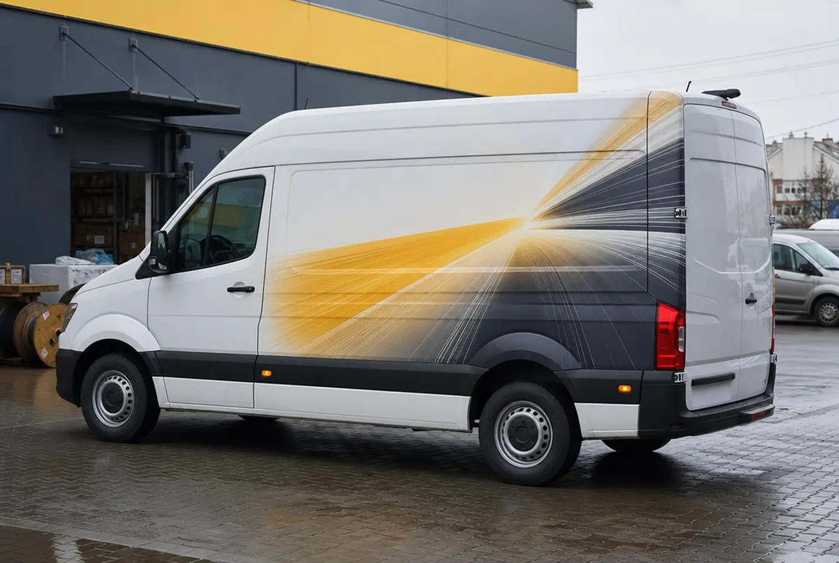 Beschrifteter Lieferwagen eines Leuchten- und Elektrogeschäfts