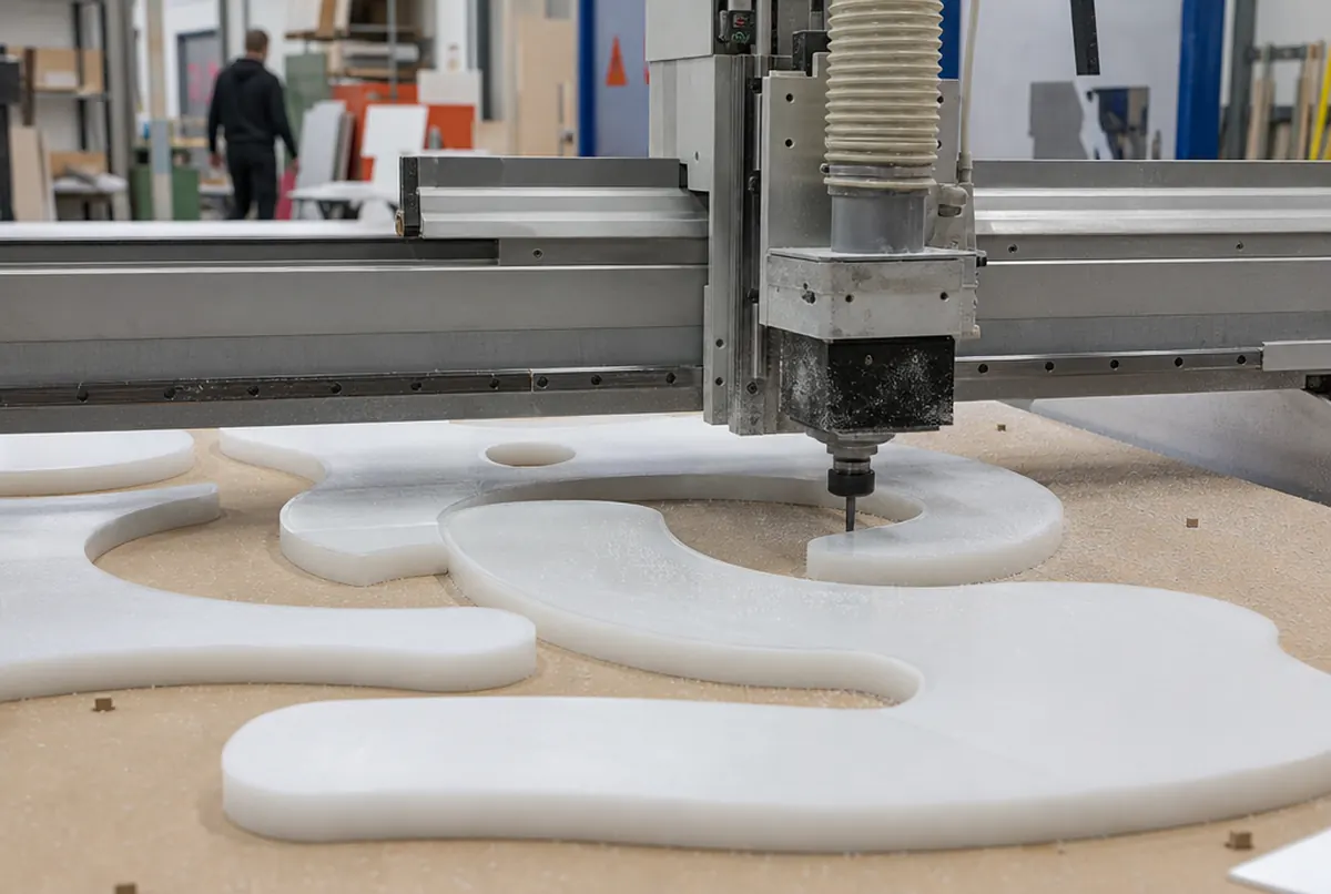 CNC-Fräse schneidet Formen aus einer Platte