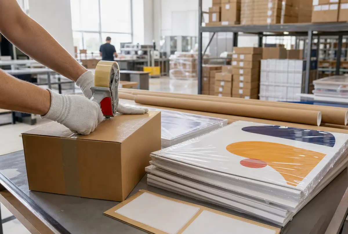 Aufträge werden im Lager in Kartons verpackt
