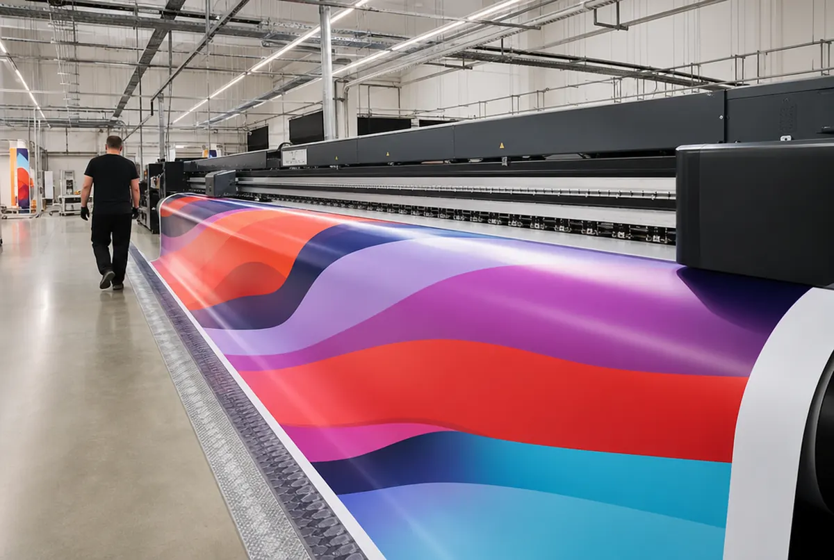 A wide large format printer producing a huge print