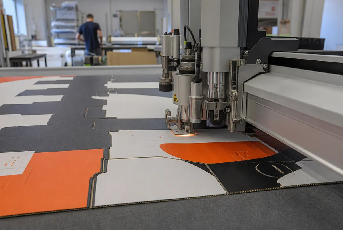 Knife plotter cutting and creasing board for a display