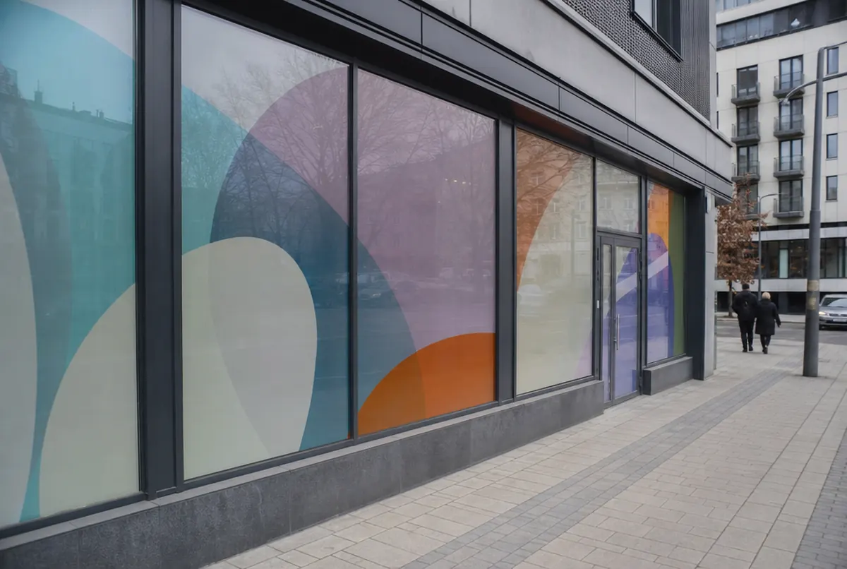 Büroscheiben mit Lochfolie One Way Vision von der Straße aus gesehen
