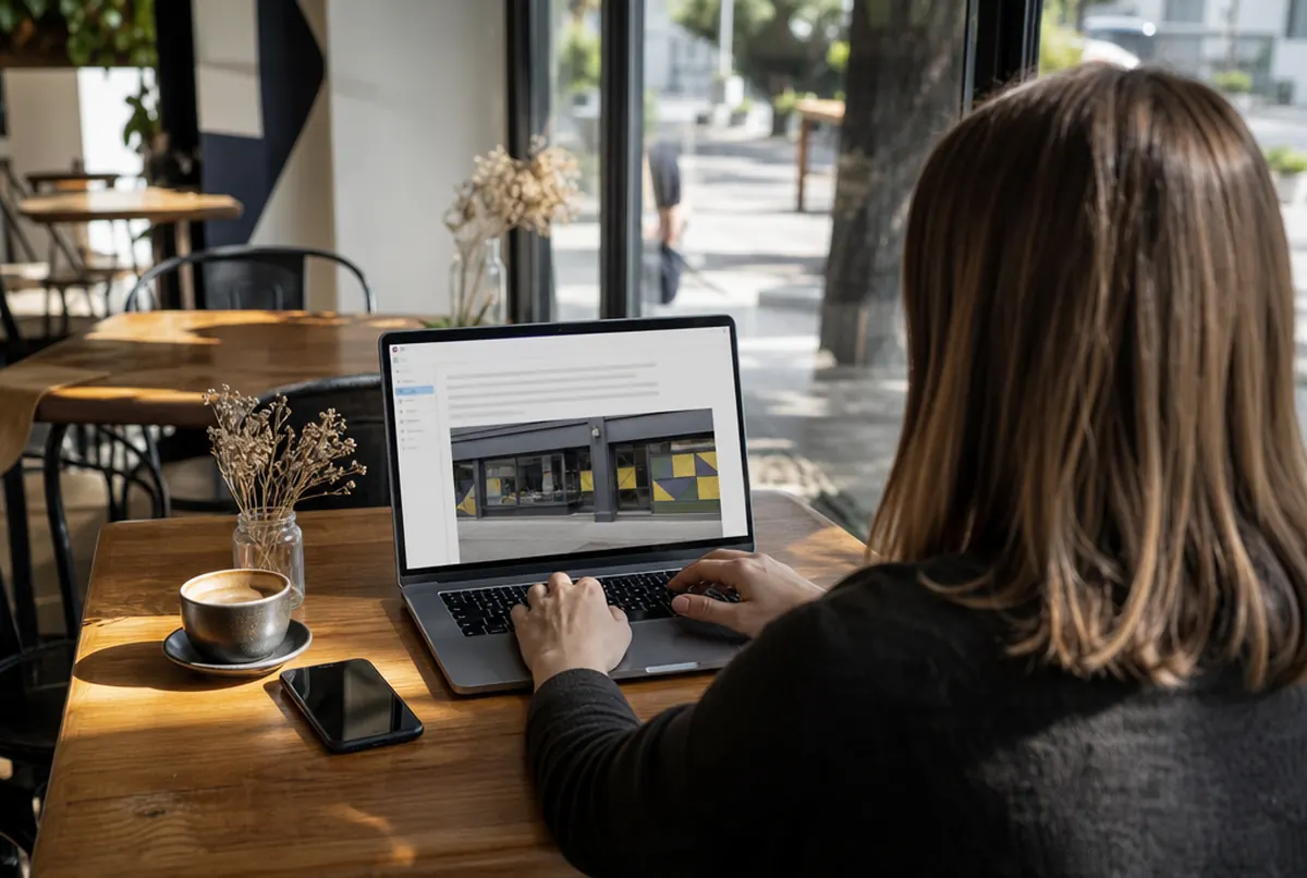 Firmeninhaber schreibt eine Angebotsanfrage am Laptop