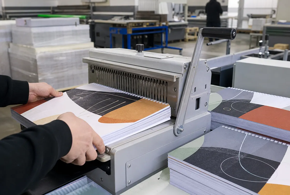 Spiral binding calendars in a bindery