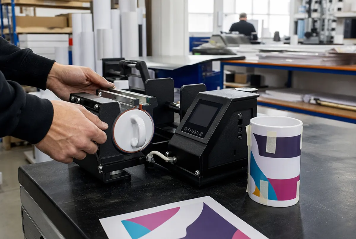 A mug press during sublimation printing