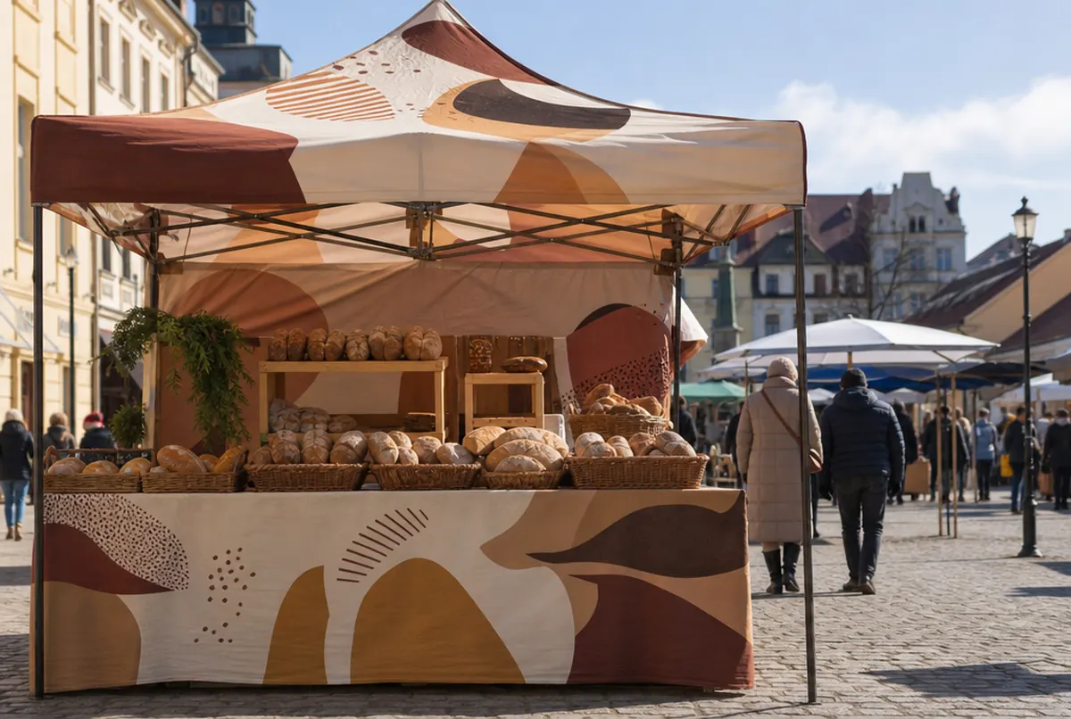 Stand einer örtlichen Bäckerei auf dem Samstagsmarkt