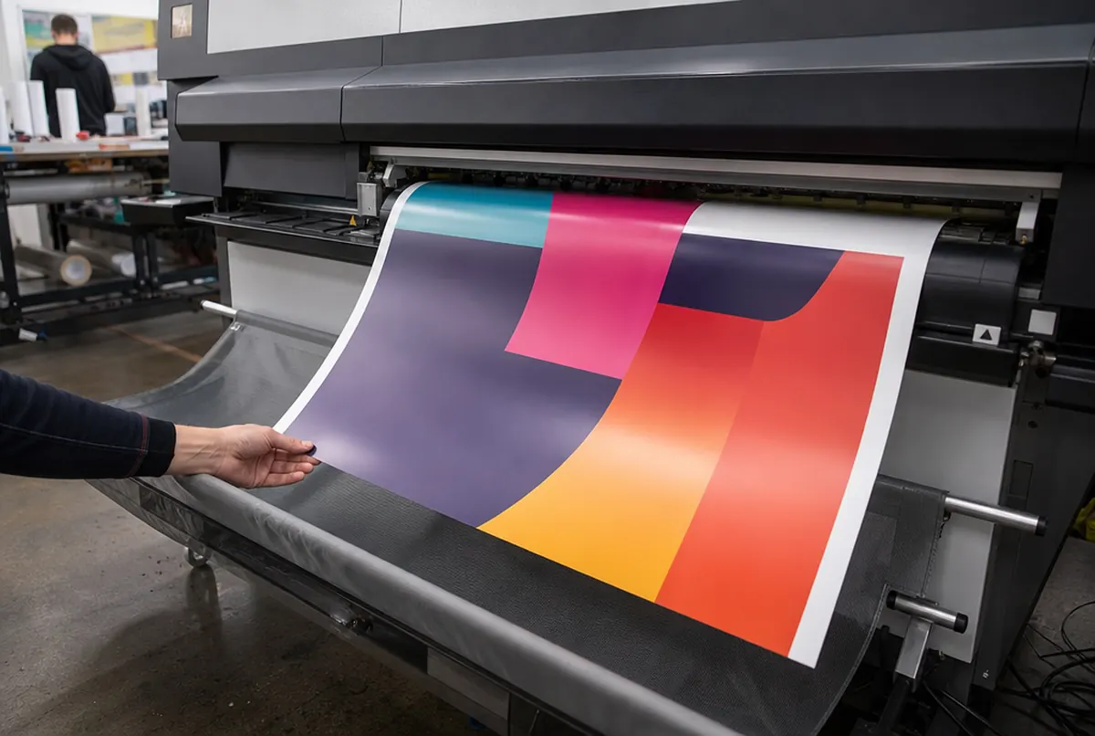 Plakat kommt aus dem Großformatdrucker auf satiniertem Papier