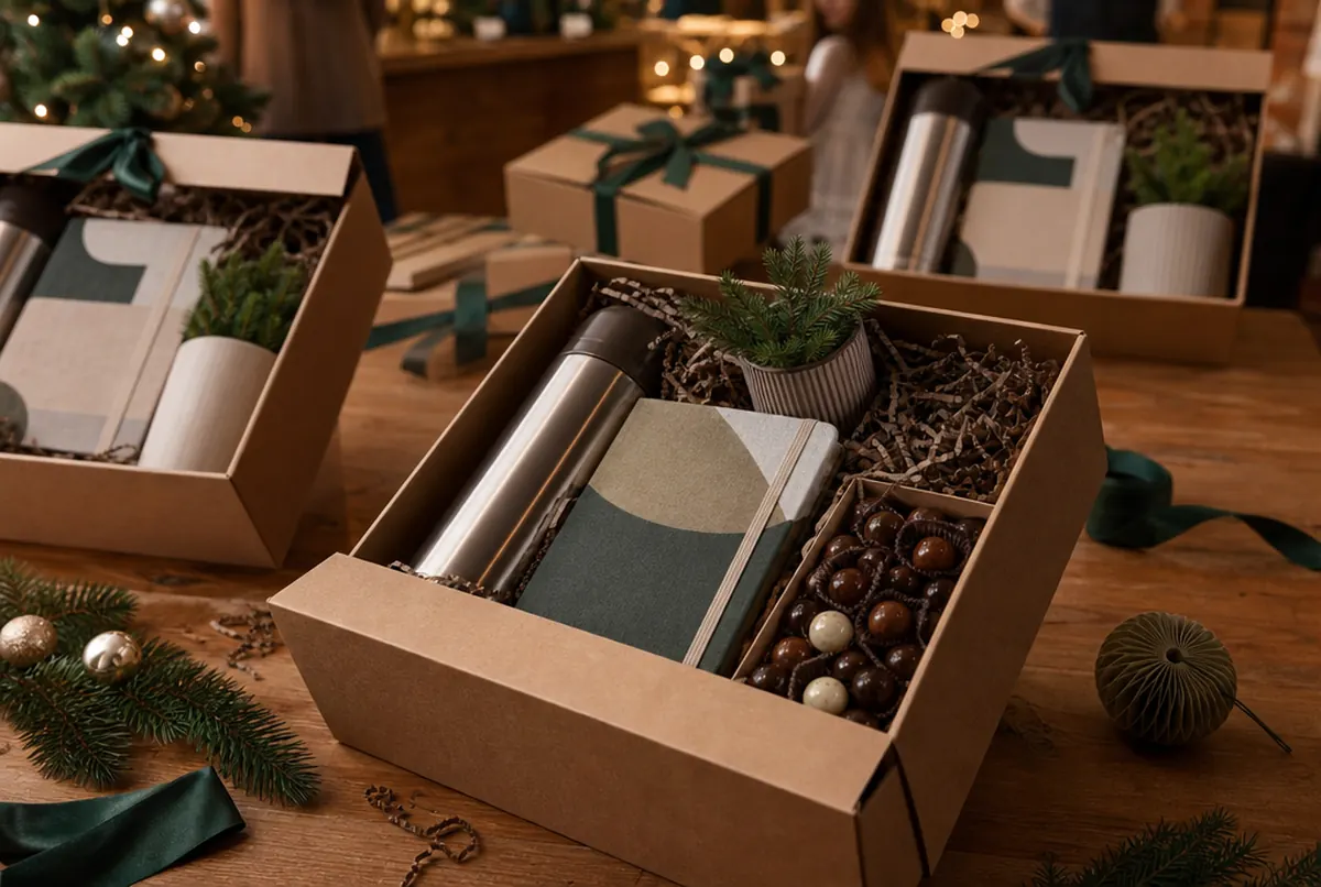 Elegant gift sets on a festive table