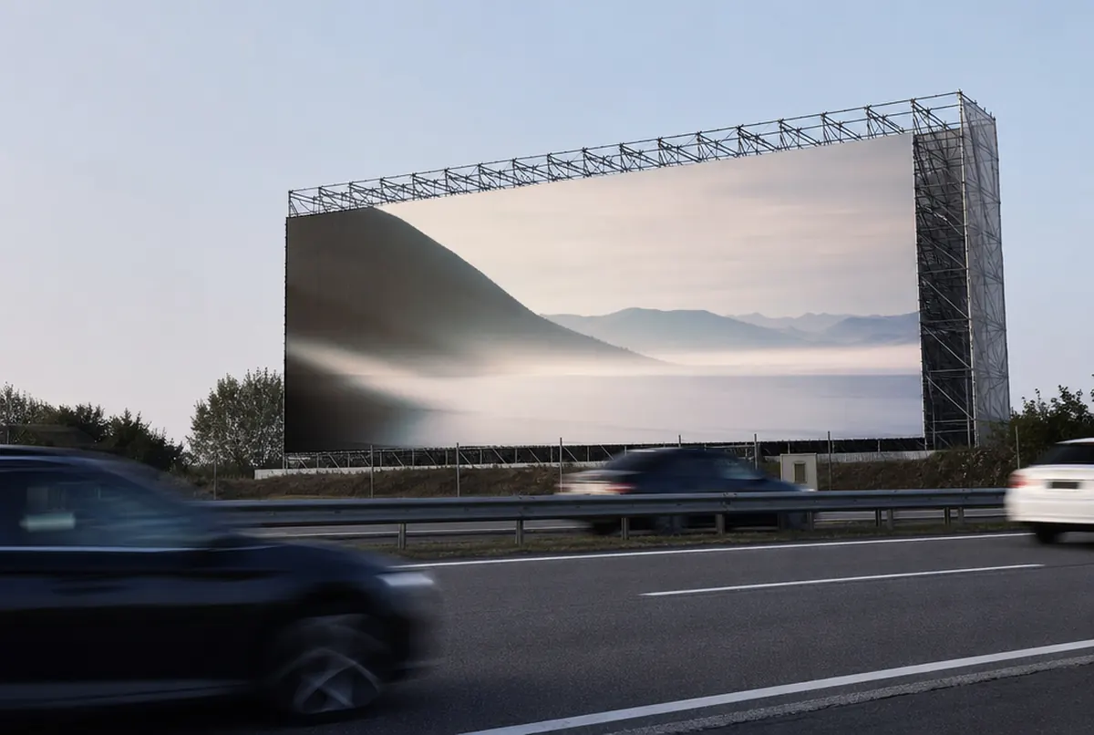 Huge roadside banner seen from a long distance