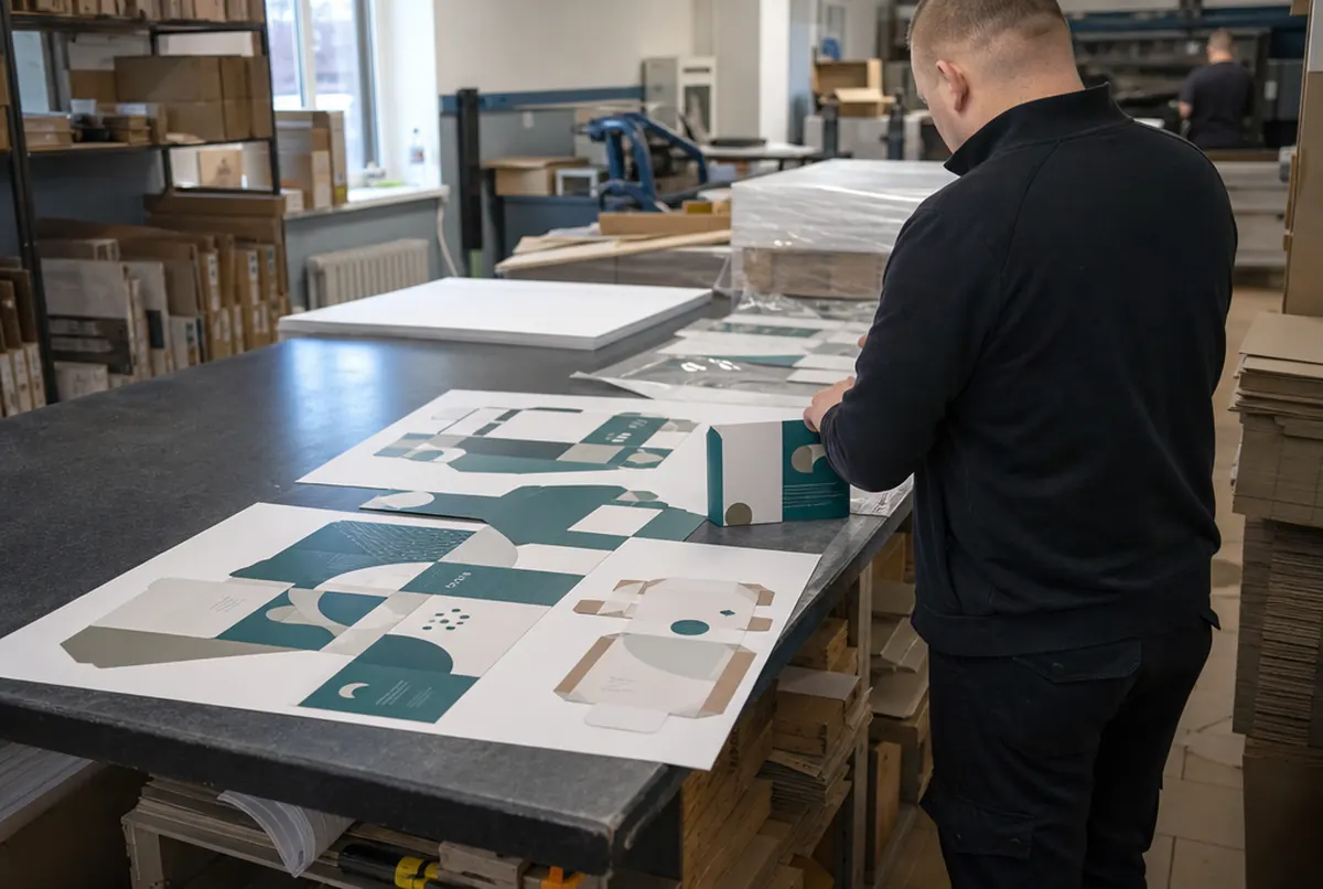 Printed board sheets with multiple box nets in a small packaging workshop