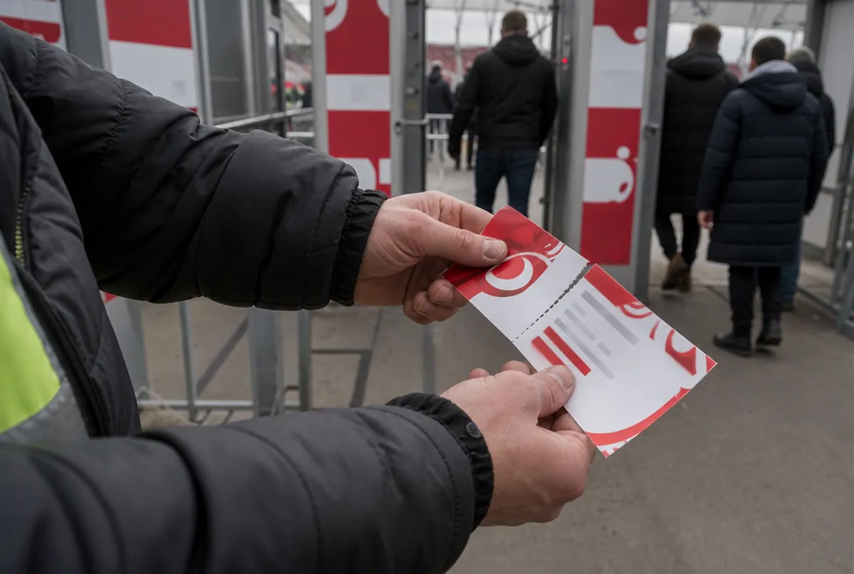Le talon perforé d'un billet de match détaché à l'entrée d'un stade de football