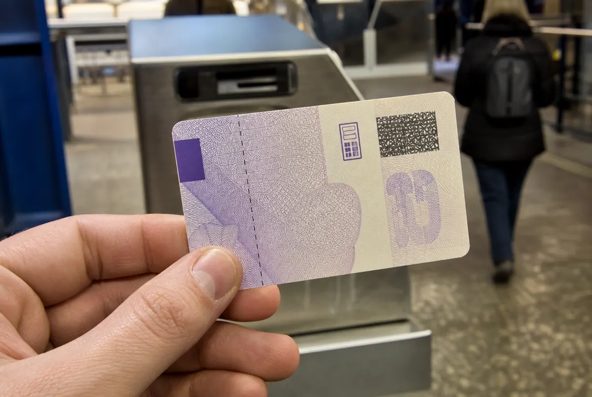 Gros plan d'un billet avec perforation, fond de sécurité et code unique