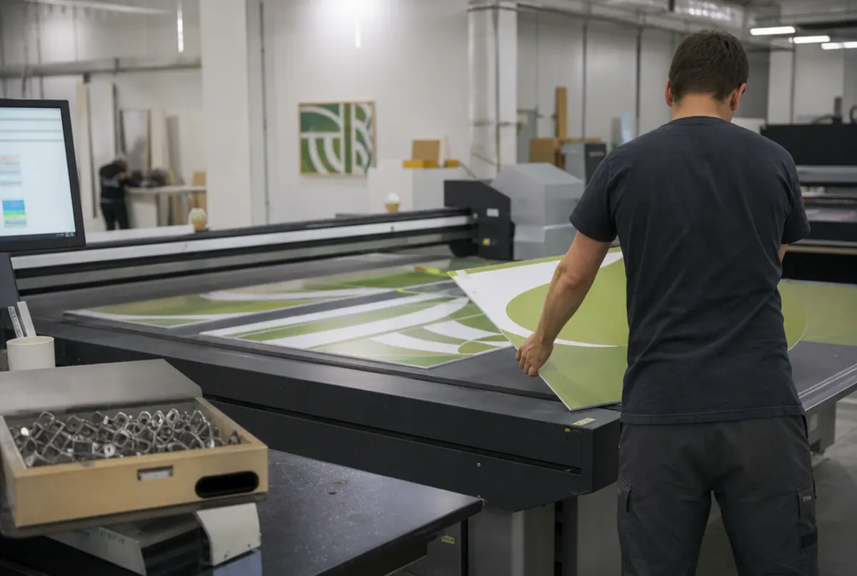 Direkter UV-Druck auf Klemmbrettplatten am Flachbettdrucker in der Druckerei
