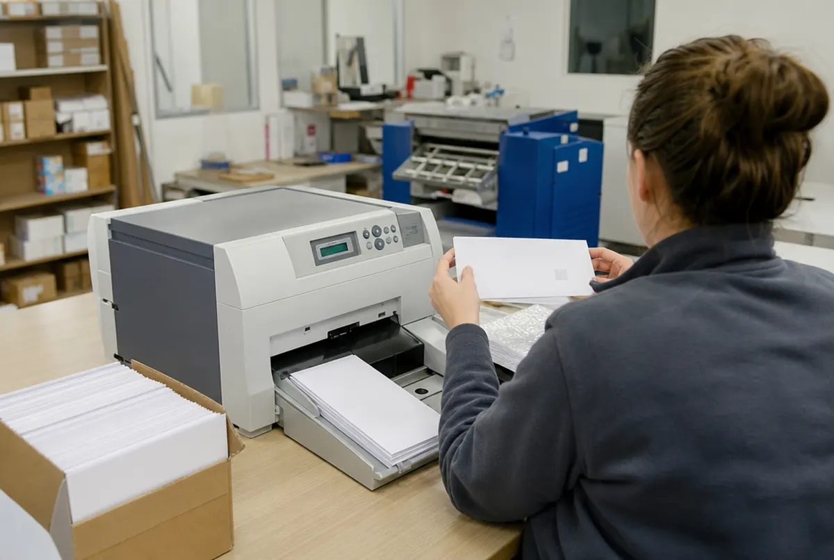 Printing addresses from a list on envelopes with an envelope press
