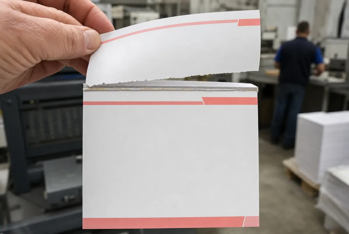 Close-up of a sheet torn from a top-glued notepad printed on every page