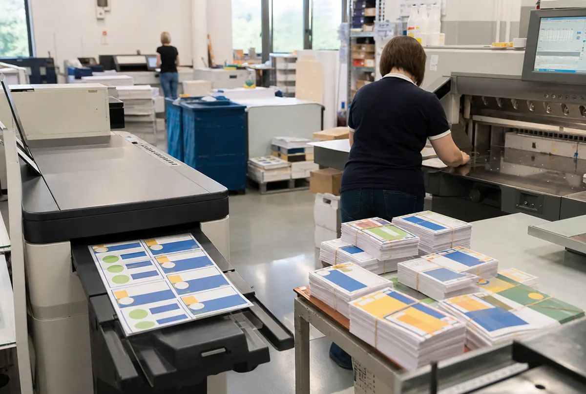 Dossards imprimés sur presse numérique puis empilés en paquets à l'atelier