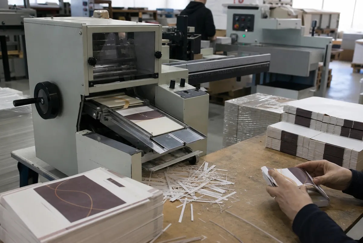 Creasing and counting printed sleeve bands in the finishing room
