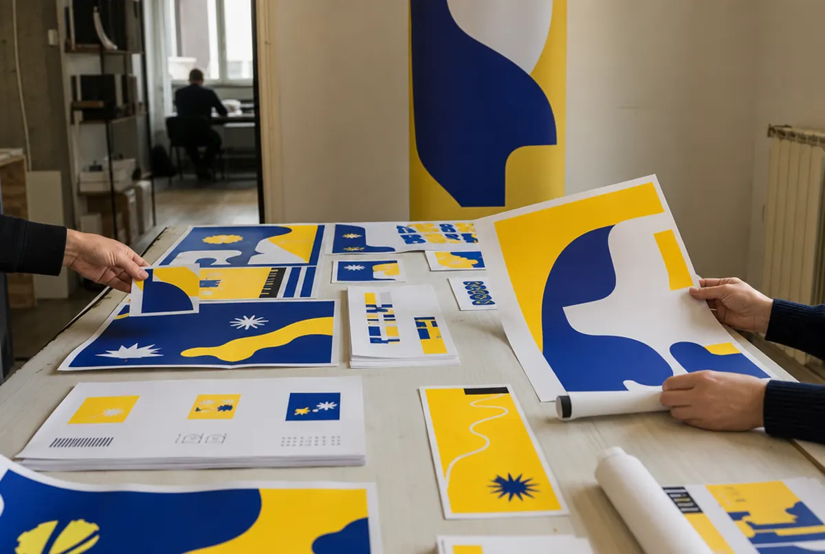 Épreuves d'une même campagne déclinée en plusieurs formats sur une table