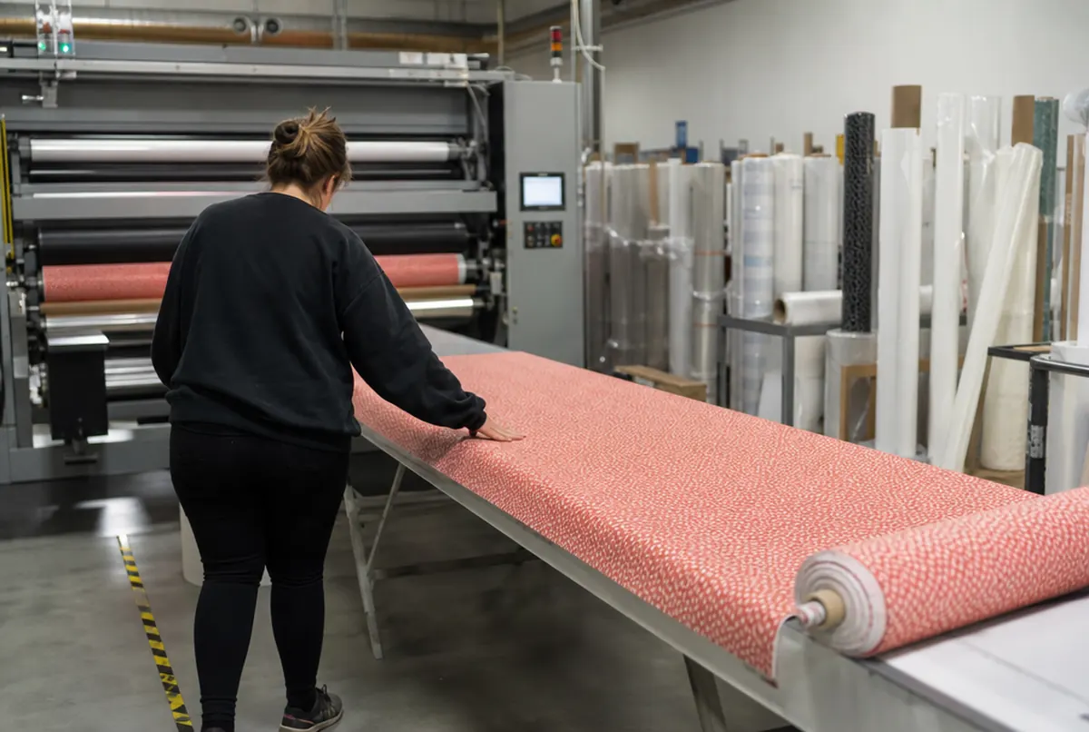 Contrôle d'un rouleau de papier peint vinyle fraîchement imprimé