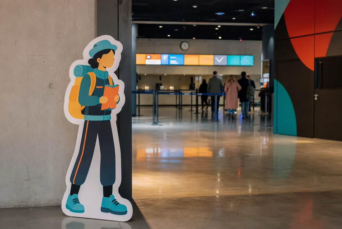 Life-size cardboard figure cut along its outline in a cinema foyer