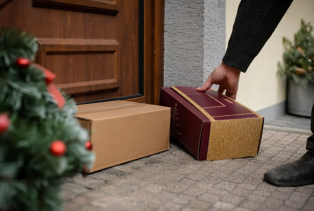 A Christmas gift set parcel delivered to a client's home address